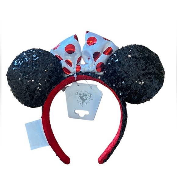 Disney Minnie Mouse Sequin Ear Headband with Sequin Polka Dot Bow Adults NWT - Picture 2 of 4